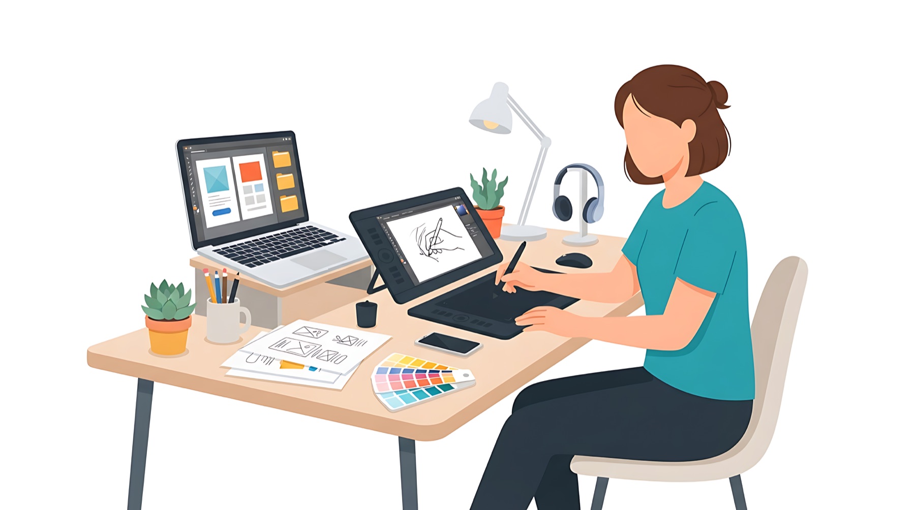 Diseñador trabajando en una ilustración digital