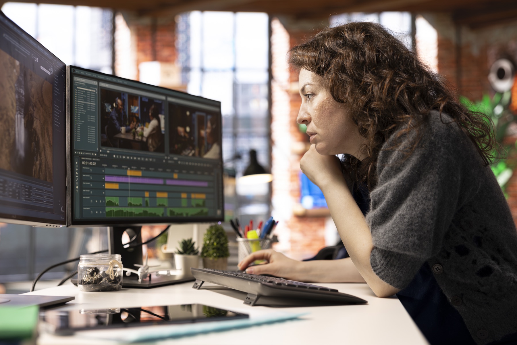Editora trabajando en un proyecto audiovisual
